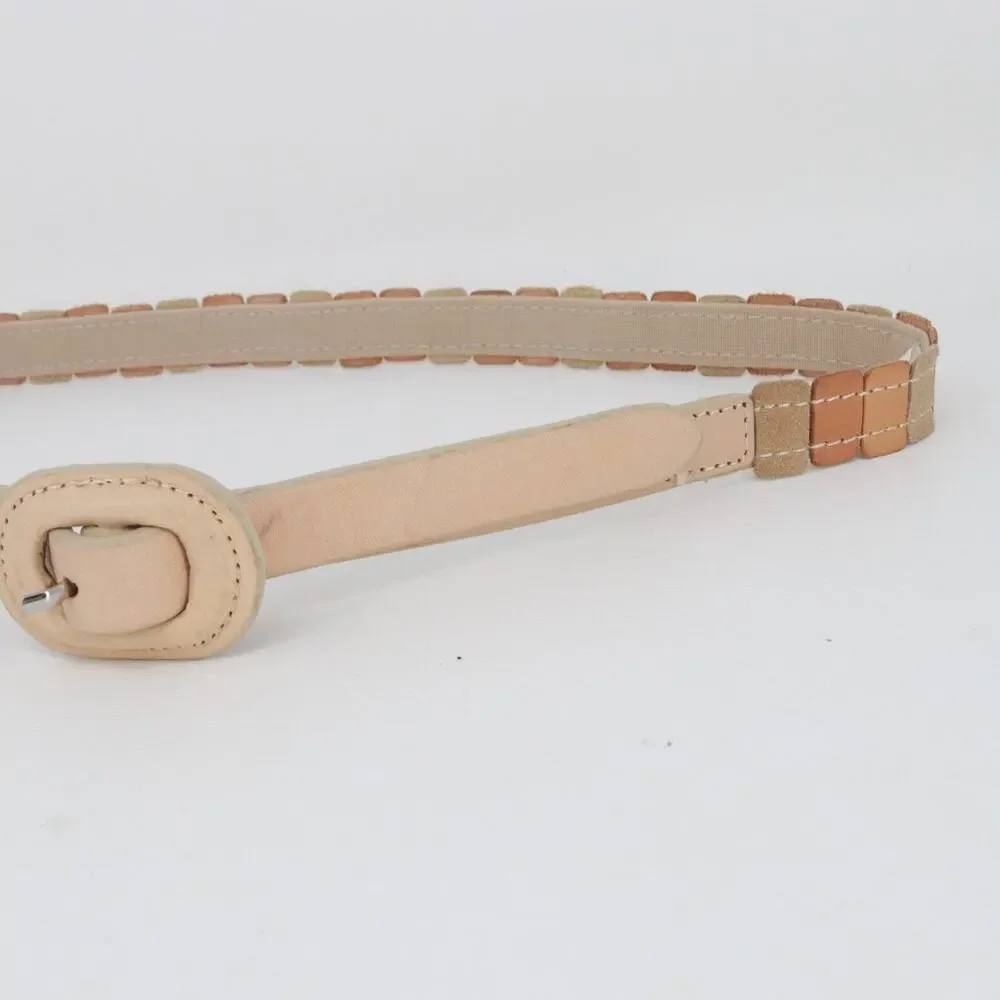 Vtg Leather Belt Women Small Blush Sage Nude Suede Colorblock Buckle Skinny